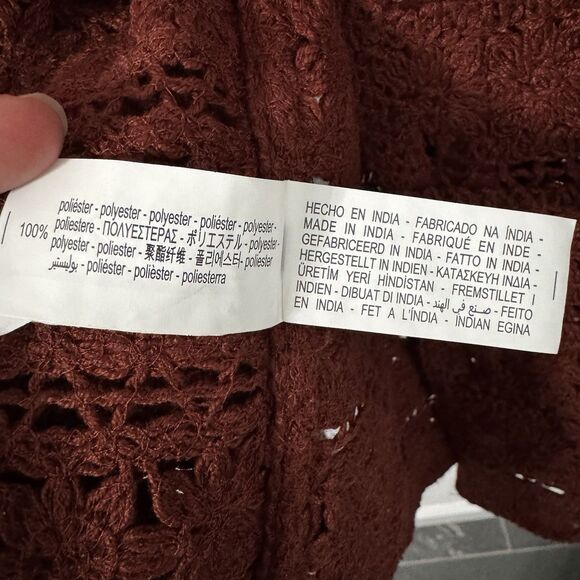 Zara Crochet Button Up Shirt Mens XL Rust Brown Vacation Travel Resort Wear - Picture 4 of 6